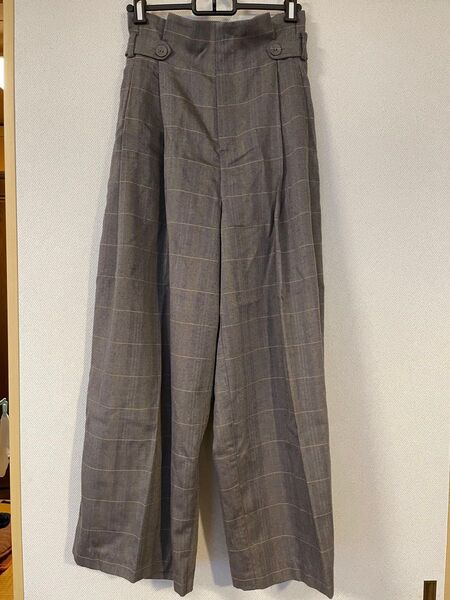 チェックハイウェストワイドパンツ