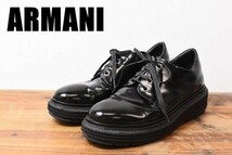 MN AA0002 近年モデル 美品 EMPORIO ARMANI アルマーニ パテントレザー 厚底 ダッド スニーカー 革靴 シューズ 黒 ラバーソール_画像1