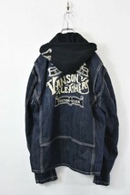 MN BE0012 VANSON バンソン フード取り外し可能 ロゴ 刺繍 フルデコ コットン ライダース ジャケット ブルゾン デニム ジーンズ XL_画像6