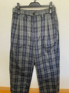 ワイドパンツ　中古　チェック　メンズ　スラックス　古着　タックイン