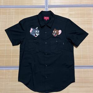 16aw Supreme Tom & Jerry Work Shirt s/s 半袖シャツ　トム&ジェリー　ワークシャツ　s 黒　ブラック　tシャツ　シャツ