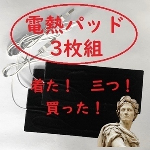 電熱パッド【3枚組】 お好みの衣類が電熱ベストになる 加熱 電気 シート ヒーター USB 炭素繊維 防寒②