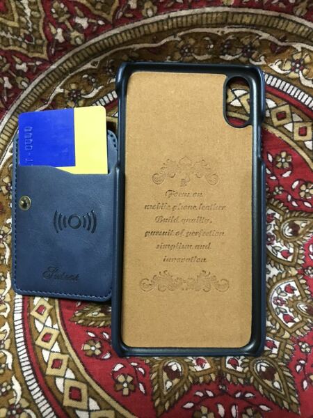 XSMax フェイクレザー カードポケット付き アイフォン スマホケース多機能 カード収納　ブルー
