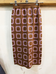 Y50*LOUNIE/ Lounie key braided patchwork knitted skirt lady's Brown × pink 36(S size ) skirt casual USED *