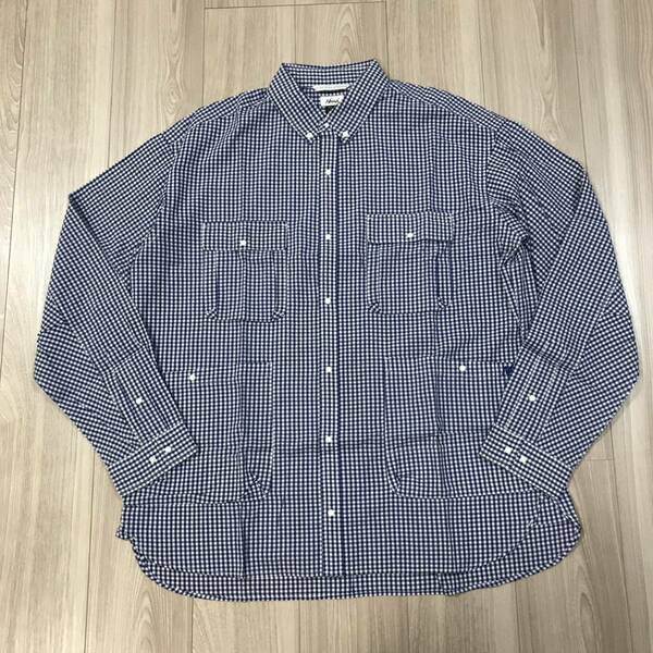 XL NANGA CHECK CAMP SHIRTSナンガ ギンガム チェック キャンプ ボタンダウン ビッグ ポケット シャツ ホワイト ネイビー アウトドア