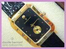 参考85,000円 Claude Bernard クロードベルナール 高級感 腕時計 未使用 レディース スイス製 ベルトレザーワニ革 ROVENTA 金縁 黒_P1_画像1