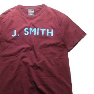 ブリットポップ! 00s TRAVIS トラヴィス J.SMITH ロゴ プリント バンド 半袖 Tシャツ エンジ色 Mサイズ メンズ 古着 希少 UKロック