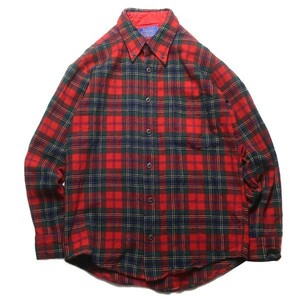 ヴィンテージ! 80s USA製? Country PENDLETON ペンドルトン タータン チェック柄 長袖 ウール ネルシャツ レッド 赤 M メンズ 古着 希少