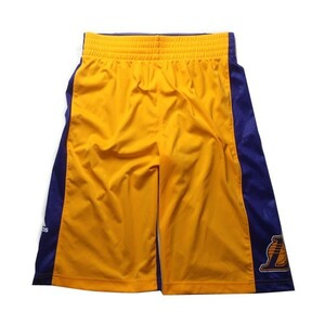 NBA! adidas Los Angeles Lakers ロサンゼルス レイカーズ バスケット ユニフォーム パンツ バスパン イエロー パープル 黄 紫 XS メンズ