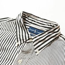 90's 00's ラルフローレン クレイジーパターン ストライプ コットン ボタンダウンシャツ (XL) 白×黒 モノトーン ポプリン 旧タグ オールド_画像7