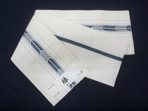  special selection 01020 silk Hakata small double-woven obi ( hanhaba obi )< forest Hakata woven > quality product [.] ivory / iron navy blue arrow feather letter pack post service shipping!