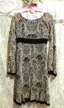 オリーブグリーン黒レースエスニック柄シフォンネグリジェチュニック Green black lace negligee ethnic pattern chiffon tunic dress_画像2