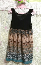 黒レースエスニック柄シフォンネグリジェチュニックワンピース Black lace ethnic pattern chiffon negligee tunic dress_画像3