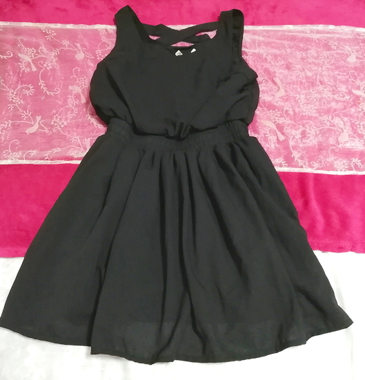 黒シフォンノースリーブネグリジェチュニックワンピース Black chiffon sleeveless negligee tunic dress, ワンピース, ミニスカート, Mサイズ