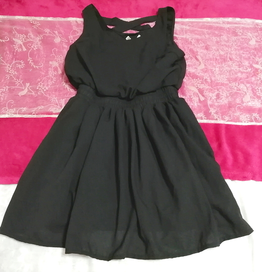 黒シフォンノースリーブネグリジェチュニックワンピース Black chiffon sleeveless negligee tunic dress
