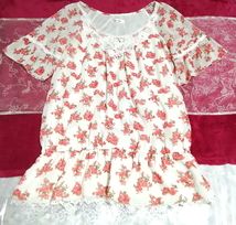 ガーリー白レース花柄シフォン半袖ネグリジェチュニックワンピース Girly white lace floral chiffon negligee tunic dress_画像1