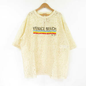 美品 N°21 ヌメロヴェントゥーノ VENICE BEACH 22S-G141-4123 プリントレース Tシャツ ベージュ M コットン他 レディース AY4165A20