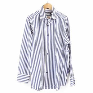 美品 Aquascutum アクアスキュータム 長袖シャツ ネイビー コットン100% ストライプ メンズ AY3810A67