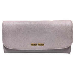 miumiu ミュウミュウ 5MH109 マドラス 財布 長財布 ロングウォレット 二つ折り財布 折り財布 カードケース付き ロゴ レザー ピンク