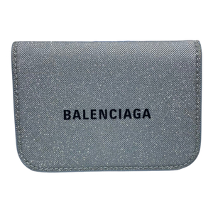 BALENCIAGA バレンシアガ 593813 財布 ミニ財布 三つ折り財布 折り財布 コンパクトウォレット ロゴ ラメ レザー グレー