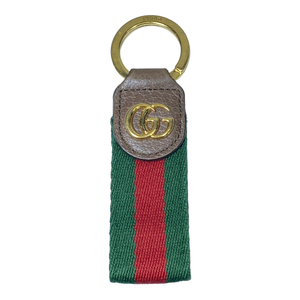 GUCCI グッチ 523161 オフィディア インターロッキング キーリング キーホルダー キャンバス グレインレザー グリーン レッド ブラウン