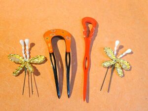 i436 chopsticks type ornamental hairpin * butterfly U pin other hair ornament together 3 point kimono small articles /60