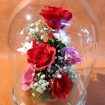 i568 薔薇 バラ 造花 ハンドクラフト インテリア 飾り 置物 ８本 ガラスドーム サイズ:直径約19cm 高さ約24cm/100_画像7