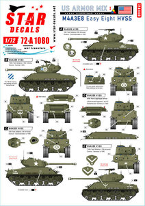 スターデカール 72-A1080 1/72 アメリカ軍 AFV ミックス # 1. アメリカ 欧州戦線1944-45のM4A3E8 'イージエイト' 戦車