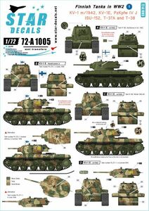 スターデカール 72-A1005 1/72 フィンランド戦車 #1 デカール KV-1,IV号,JSU-152,T37/T38