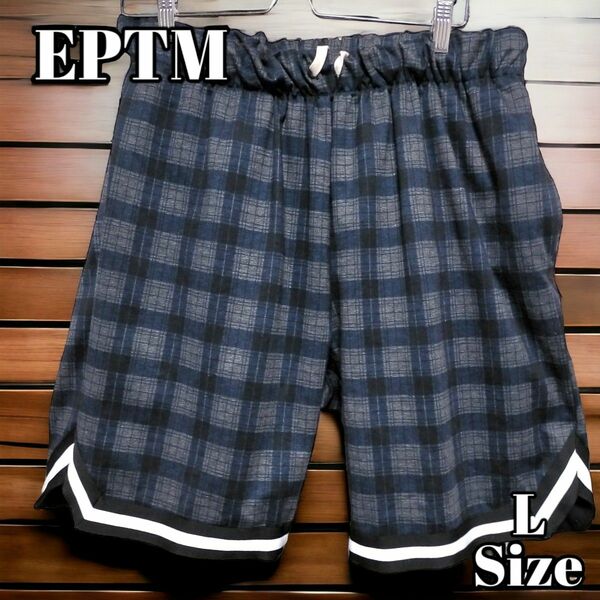 EPTM(エピトミ) ハーフパンツ チェック柄 裾リブ USA製 Lサイズ ショートパンツ 半ズボン