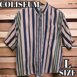 COLISEUM JEANS 90s ヴィンテージ マルチストライプ Lサイズ ストライプシャツ ボタンダウン 半袖シャツ