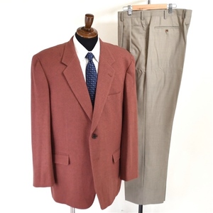 3TI141] Christian Dior Dior 2. button single blow kn suit BB8/XXL orange & khaki cuffs 4.. two tuck large size 