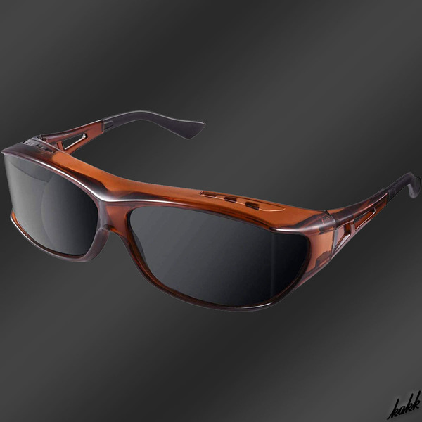 【メガネの上から装着】 オーバーサングラス 偏光グラス UV400 パノラマデザイン 日焼け防止 サイクリング ドライブ ランニング ブラウン