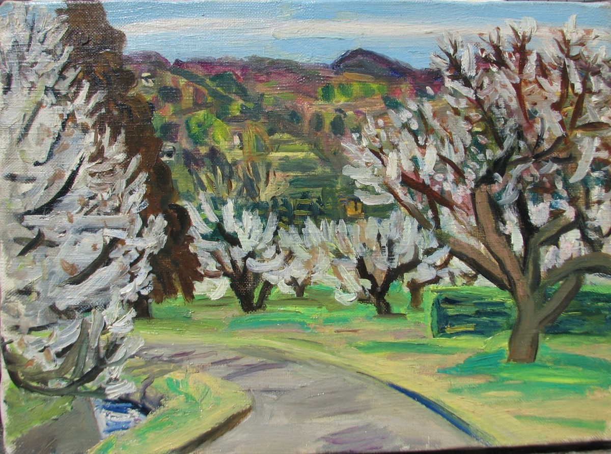 491525 油彩 朝比奈文雄 作 「熱海風景」(F6)日展評議員・風景画・画家-