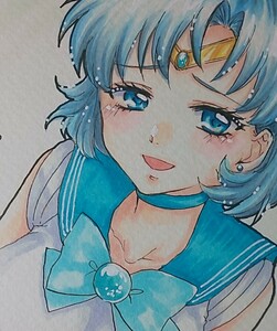 Art hand Auction Ilustración dibujada a mano Sailor Moon Mercurio, Historietas, Productos de anime, Ilustración dibujada a mano