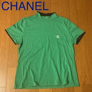 CHANEL リンガーTシャツ レディース M グリーン シャネル ハイネック Tシャツ ロゴ 古着 イタリア製 ITALY 