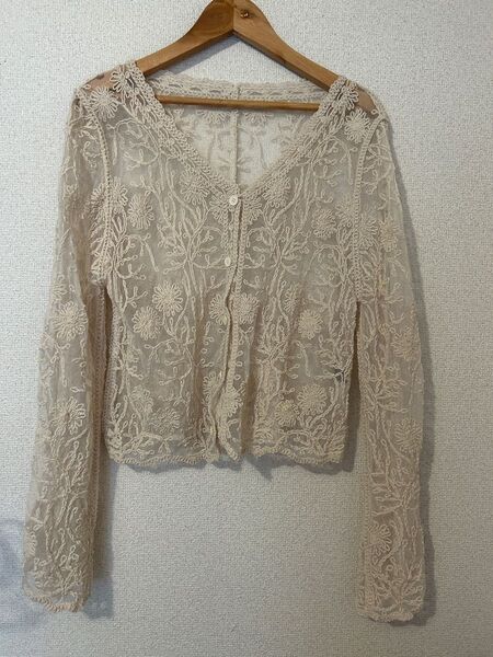 レース 刺繍 カーディガン トップス