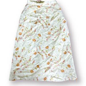 S562 100円スタート FLANERIS レディース 台形スカート ロング カジュアル S イエロー（黄）花柄 上品 かわいい 