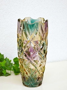 オーロラ ガラス ウェイス 花瓶 高さ24cm ベイス 生け花 Vase 花入れ おしゃれ　ガラス製フラワーベース 大きめサイズ 大き
