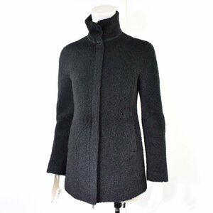 1242-23R0167★エンポリオアルマーニ★イタリア製.:* ウールモヘヤブレンド ジップジャケットコート 38 ブラック EMPORIO ARMANI