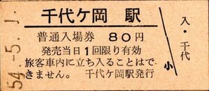 千代ヶ岡駅（富良野線）入場券　80円券