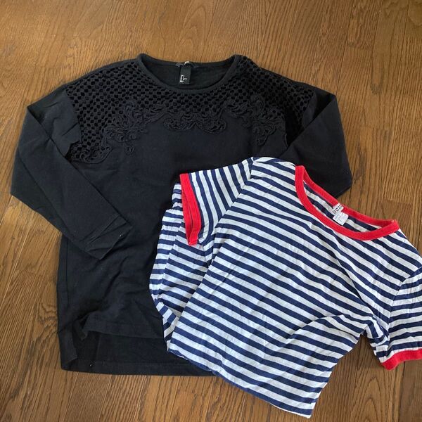H&M 黒 長袖トップス 半袖ボーダーワンピース 2枚 まとめ売り