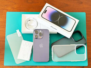 【おまけ付】iPhone 14 Pro 512GB ディープパープル/SIMフリー/残債なし/美品/保護ガラス・ケース付き/Appleスマートフォン/紫色