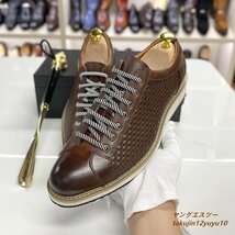 最高級★超希少 新品 スニーカー メンズ 厚底 本革 レザーシューズ 職人手塗り上げ ビジネスシューズ 上級牛革 紳士靴 革靴ブラウン 24.5cm_画像1