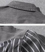 デニムジャケット 新品 メンズ ジージャン ストライプ 折り襟 シャツ 紳士 トップス ウォッシュ カジュアル 黒 M~2XLサイズ_画像9