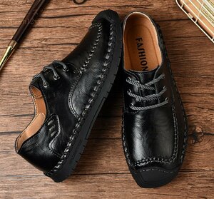  walking shoes original leather men's shoes new goods sneakers cow leather leather shoes ventilation driving Loafer slip-on shoes black 26.0cm