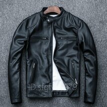 G60☆新品高級 本革 牛革 バイクジャケット バイクウェア メンズライダース レザー 革ジャン 黒 S~4XLサイズ選択可_画像1