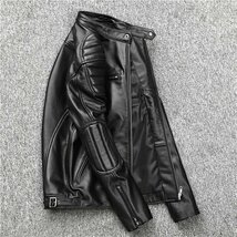 メンズジャケット　レザー タイト 牛革 本革ジャケット ブルゾン　バイクジャケット オイルレザー 黒Ｓ～6ＸＬ_画像4