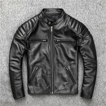 メンズジャケット　レザー タイト 牛革 本革ジャケット ブルゾン　バイクジャケット オイルレザー 黒Ｓ～6ＸＬ_画像2