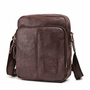 メンズバッグ ショルダーバッグ 本革 レザー 斜め掛けバッグ メッセンジャーバッグ 通勤 通学 肩掛け鞄 9.7インチ iPad対応 コーヒー